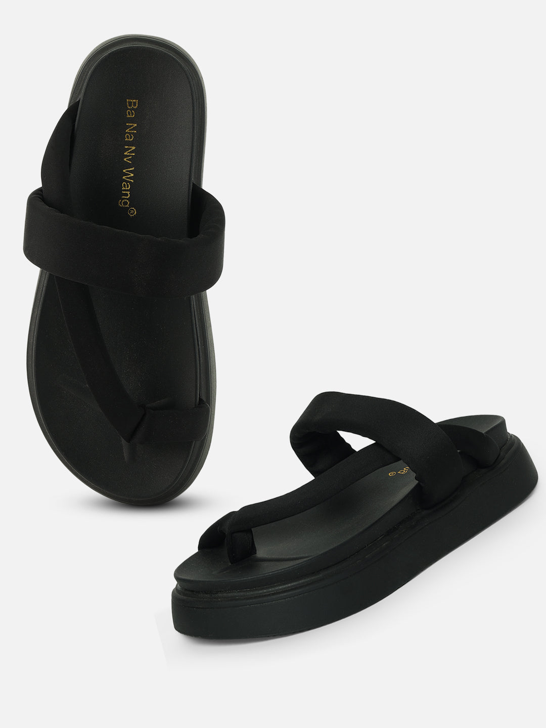 Beatnik Stylish Women’s Slip-On Sandals | Black Padded Platform Flip-Flops for Casual Wear