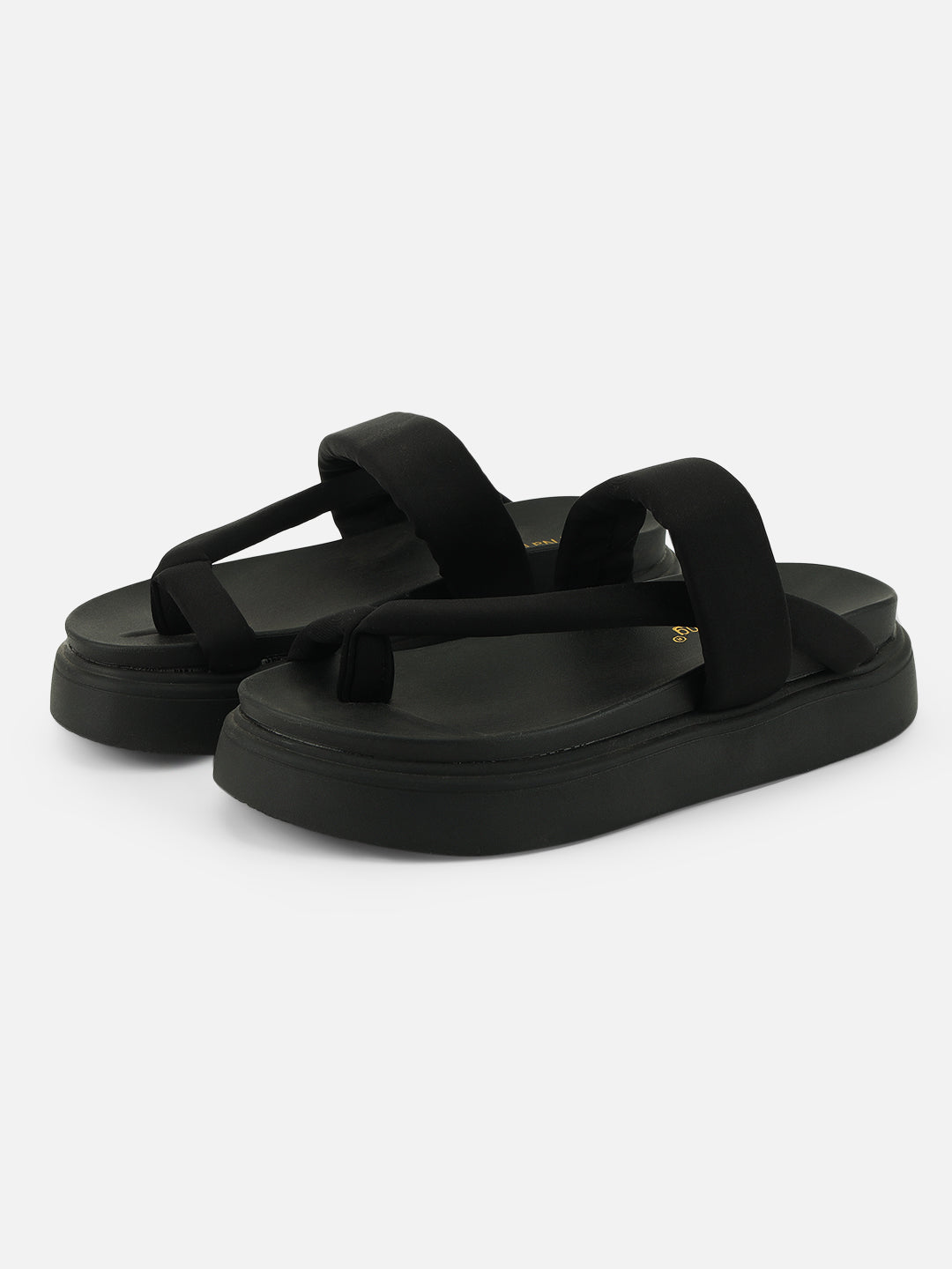 Beatnik Stylish Women’s Slip-On Sandals | Black Padded Platform Flip-Flops for Casual Wear