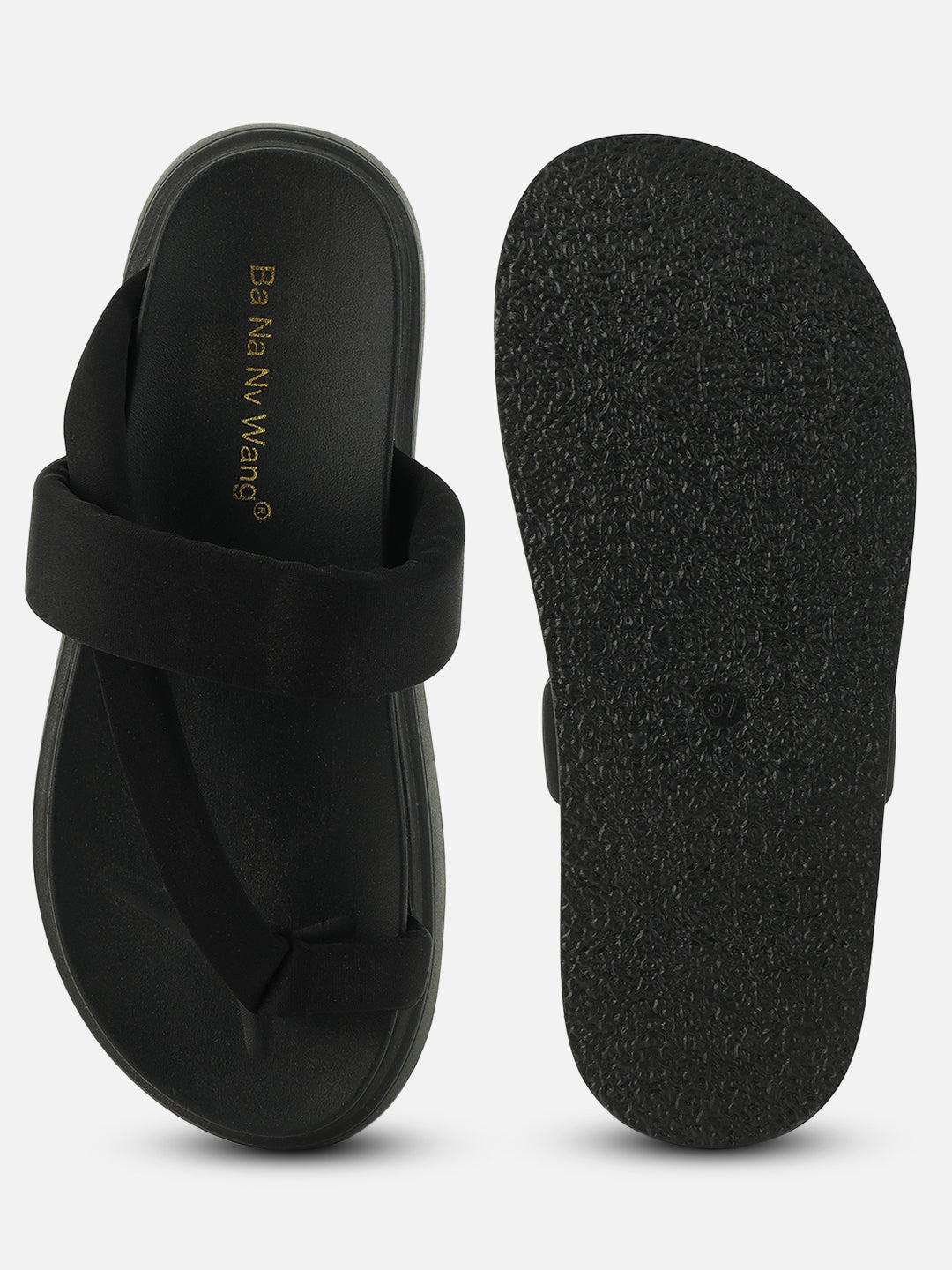 Beatnik Stylish Women’s Slip-On Sandals | Black Padded Platform Flip-Flops for Casual Wear