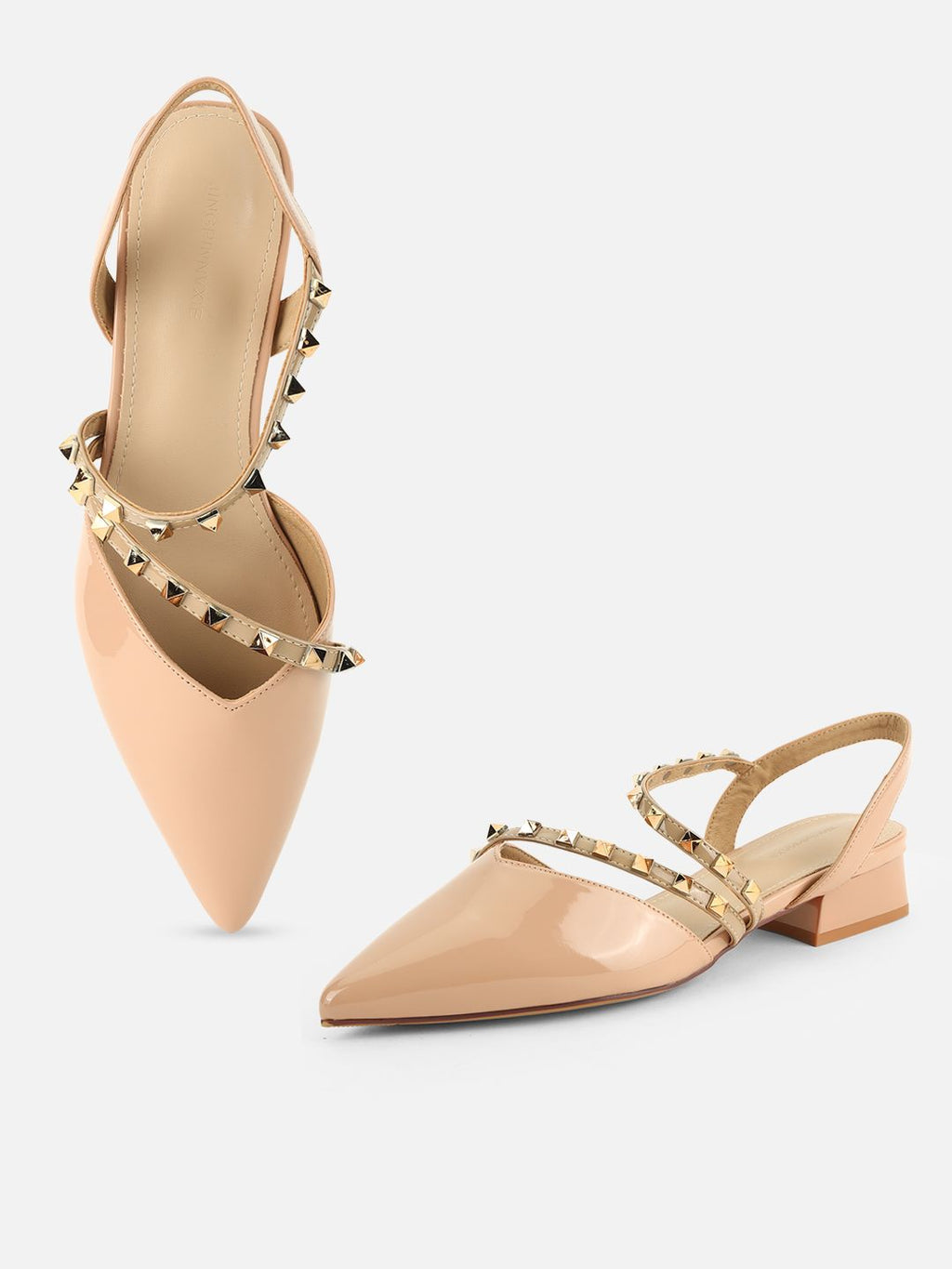Beatnik Women’s Beige Slingback Heels | Studded Strap Pointed-Toe Dress Sandals