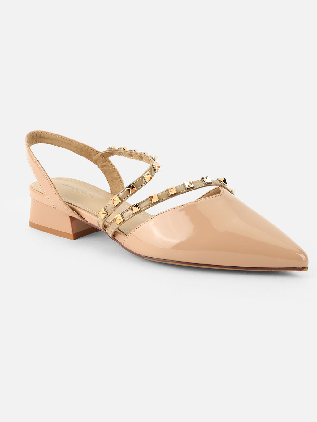 Beatnik Women’s Beige Slingback Heels | Studded Strap Pointed-Toe Dress Sandals