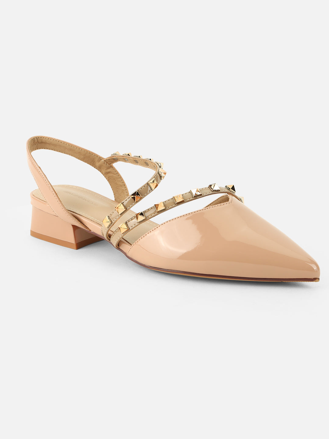 Beatnik Women’s Beige Slingback Heels | Studded Strap Pointed-Toe Dress Sandals