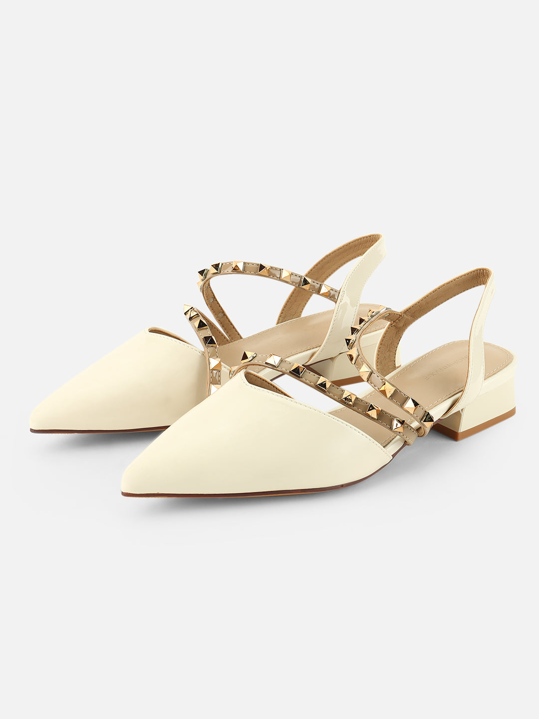 Beatnik Women’s White Slingback Heels | Studded Strap Pointed-Toe Dress Sandals