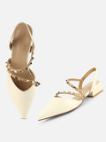 Beatnik Women’s White Slingback Heels | Studded Strap Pointed-Toe Dress Sandals