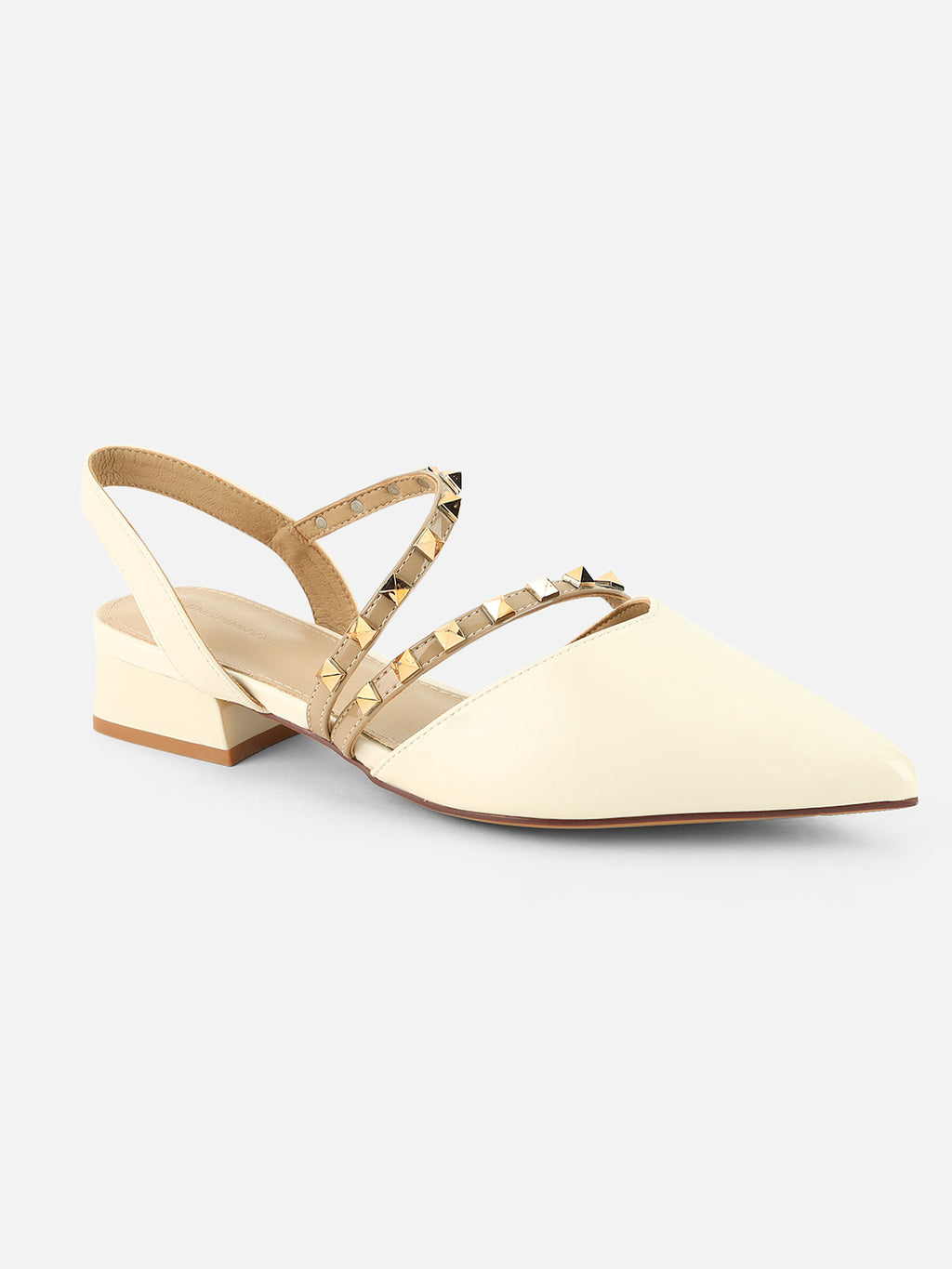 Beatnik Women’s White Slingback Heels | Studded Strap Pointed-Toe Dress Sandals