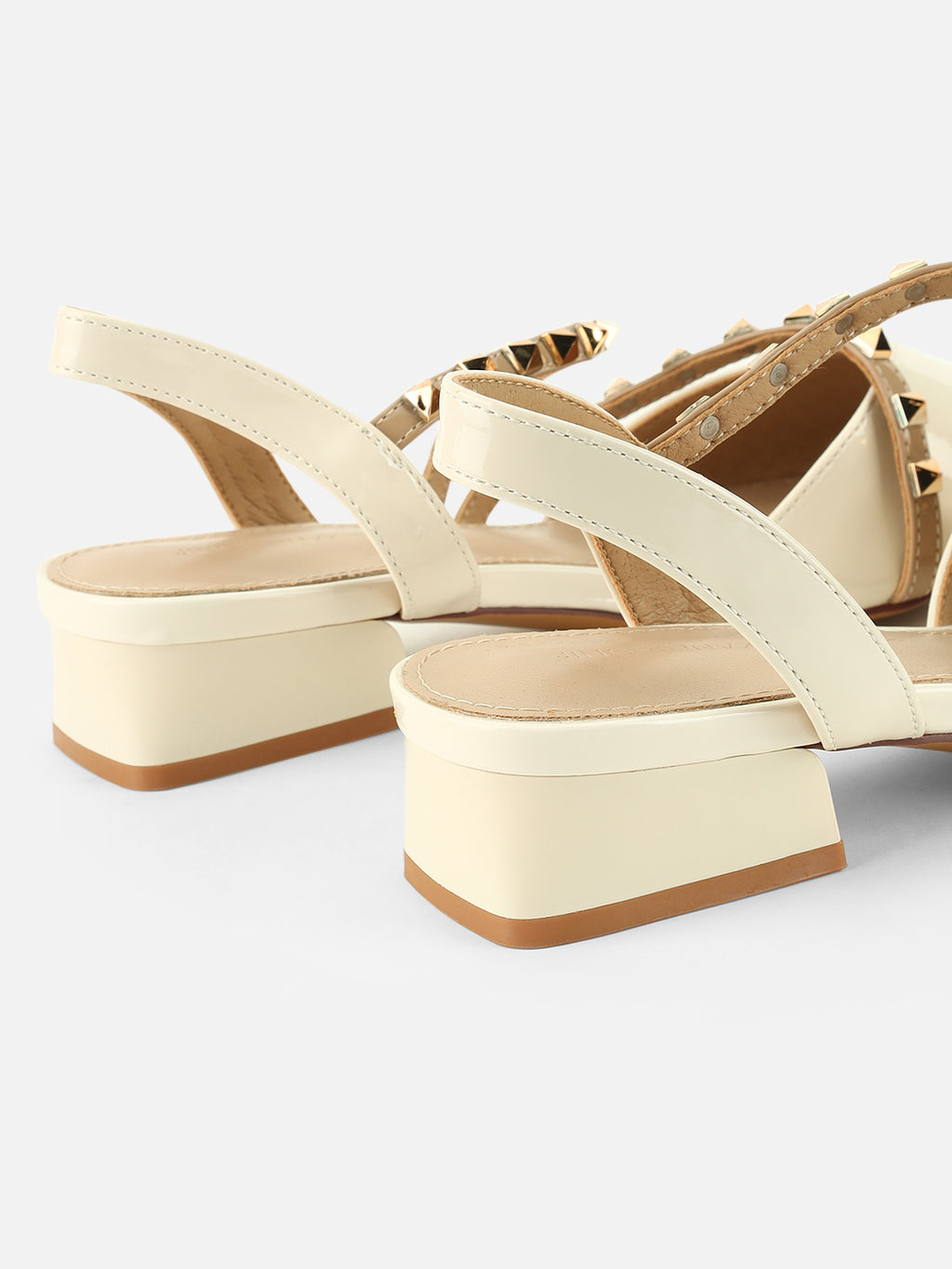 Beatnik Women’s White Slingback Heels | Studded Strap Pointed-Toe Dress Sandals