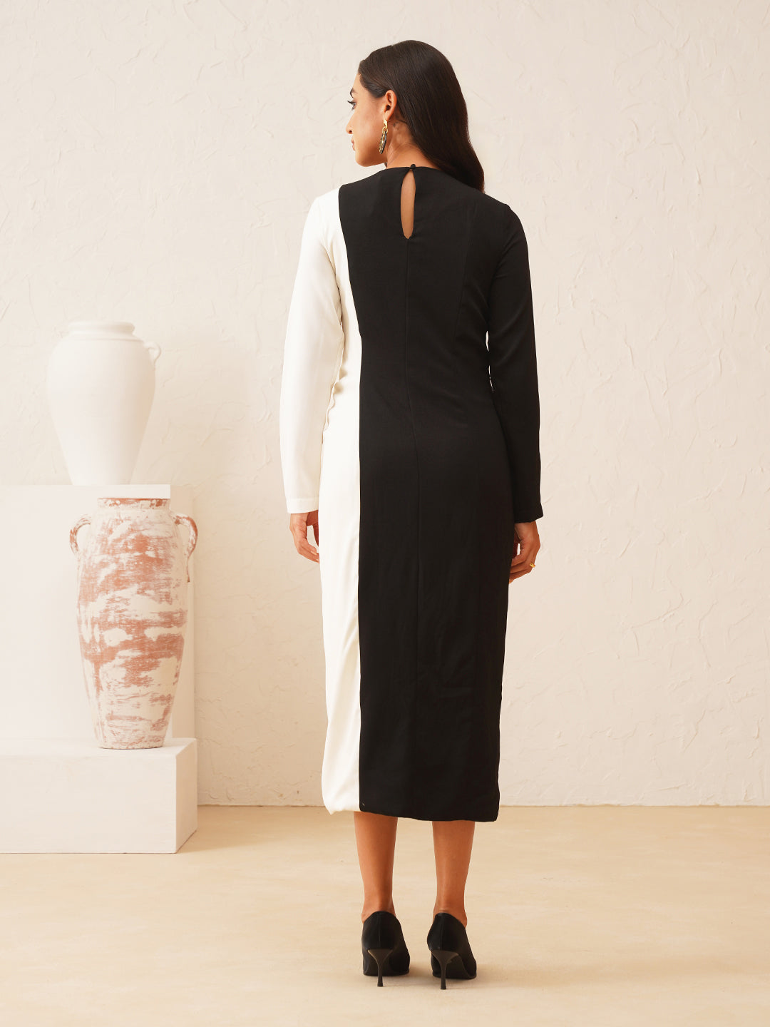 Beatnik Black & White Sheath Midi Dress Beatnik India