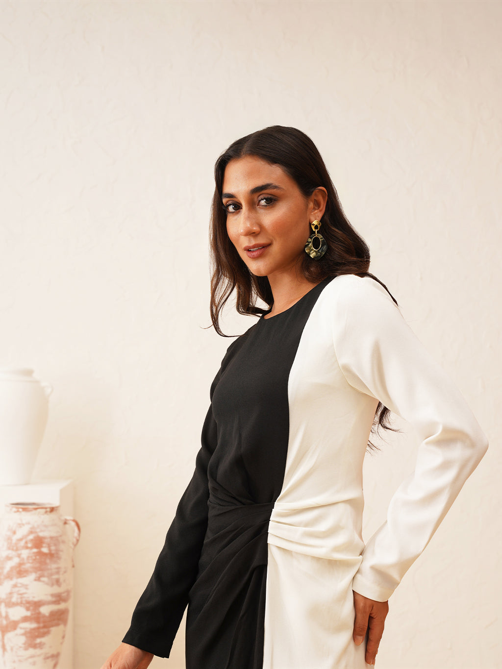 Beatnik Black & White Sheath Midi Dress Beatnik India