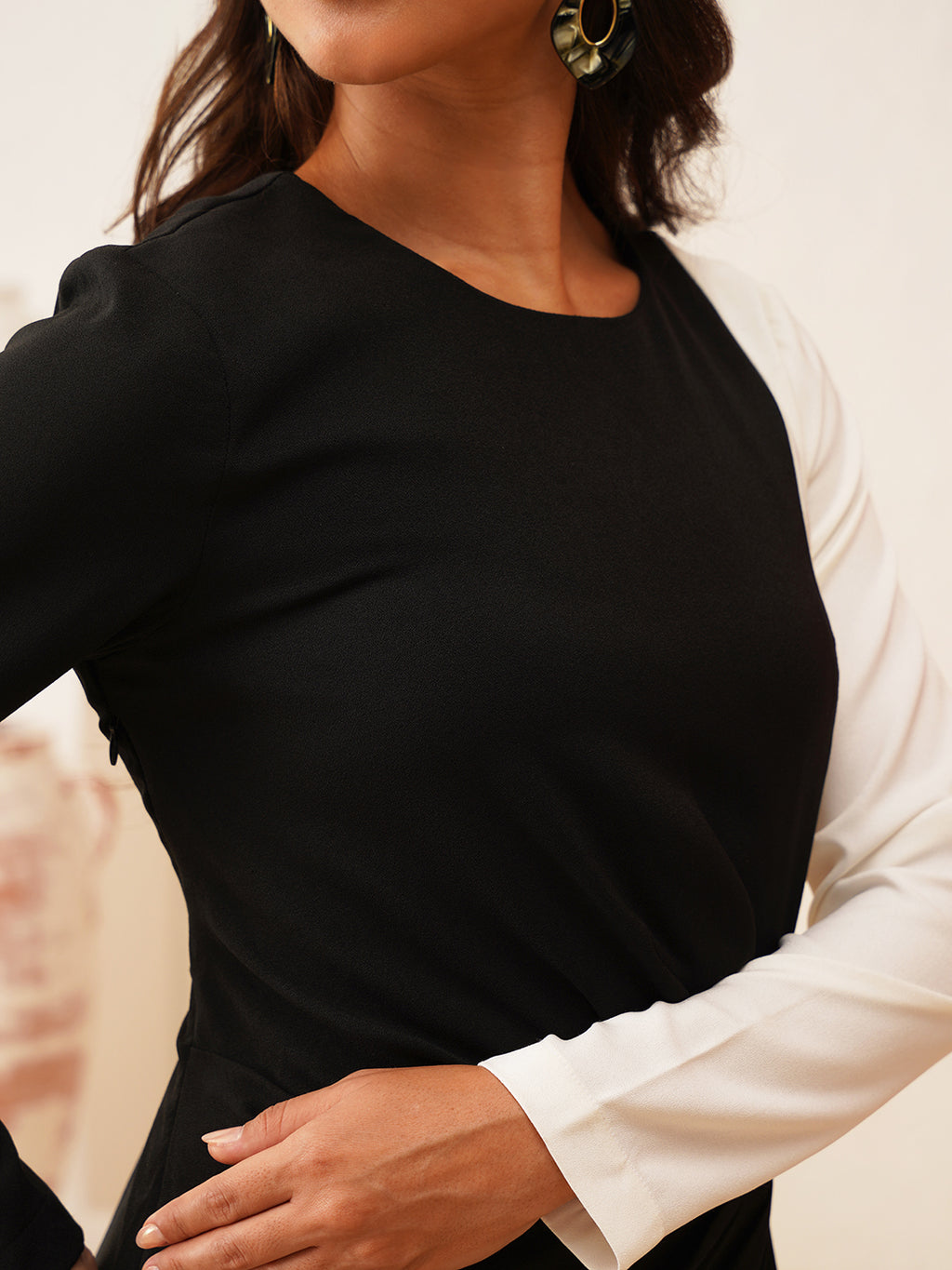 Beatnik Black & White Sheath Midi Dress Beatnik India