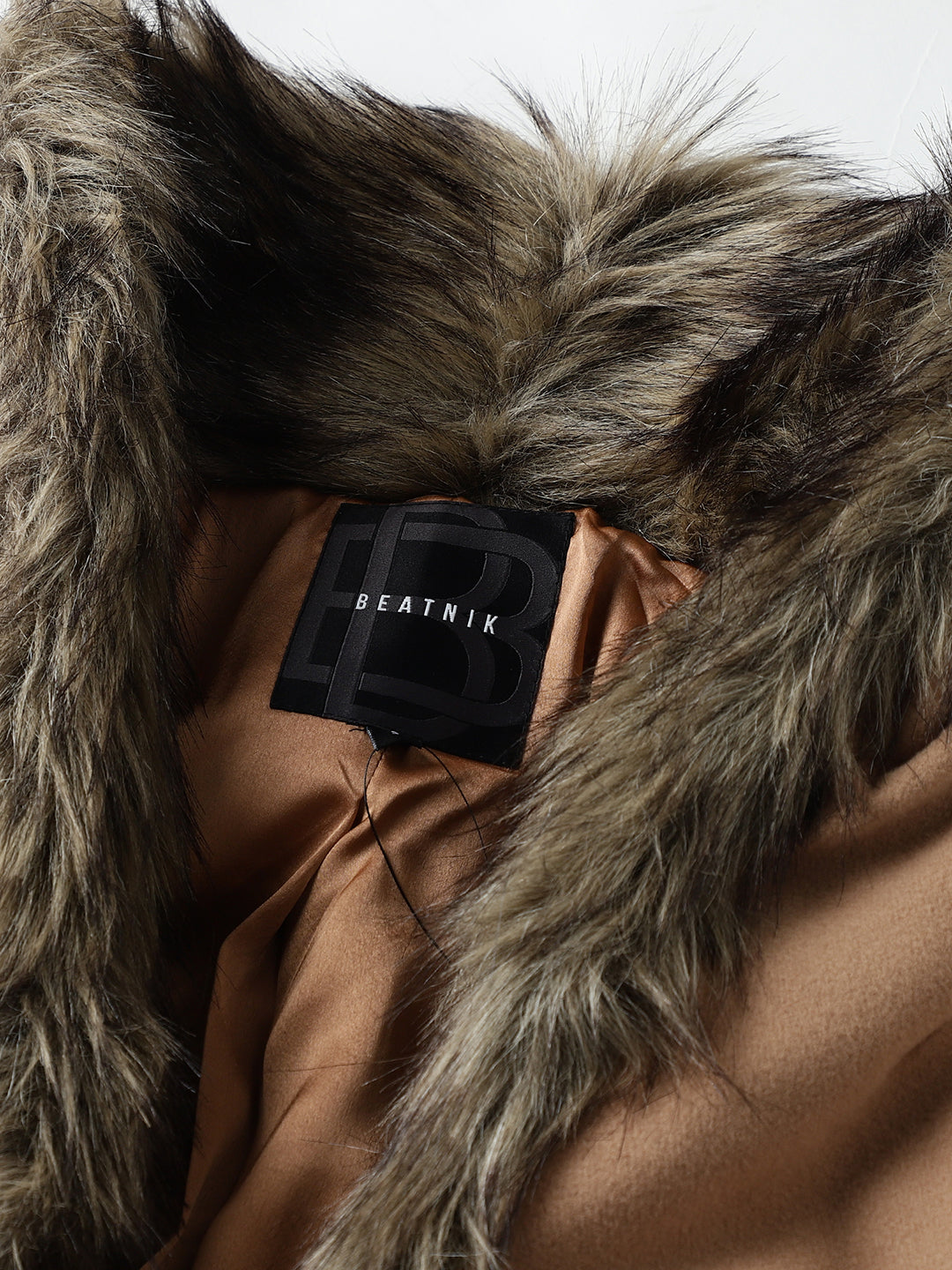 Beatnik Belted Wool Blend Coat with Faux Fur Collar Sandy Brown Blazer Beatnik