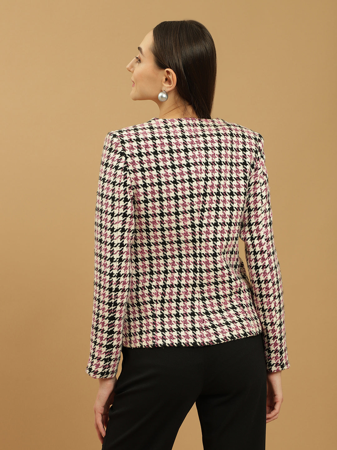 Beatnik Front Open Regular Checkered Womens Blazers Beatnik India