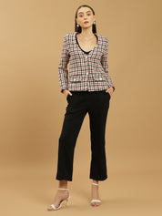 Beatnik Front Open Regular Checkered Womens Blazers Beatnik India