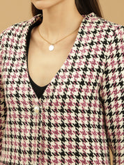 Beatnik Front Open Regular Checkered Womens Blazers Beatnik India