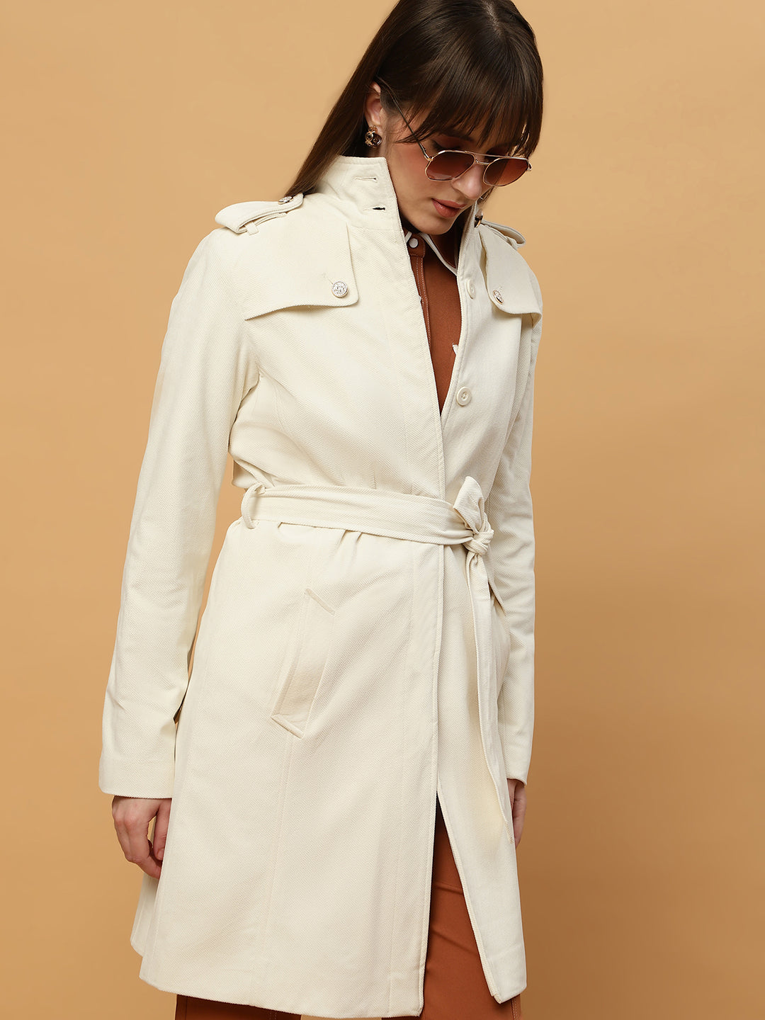 Beatnik Shawl Collar Full Sleeve Off White Front Open Blazer Beatnik India