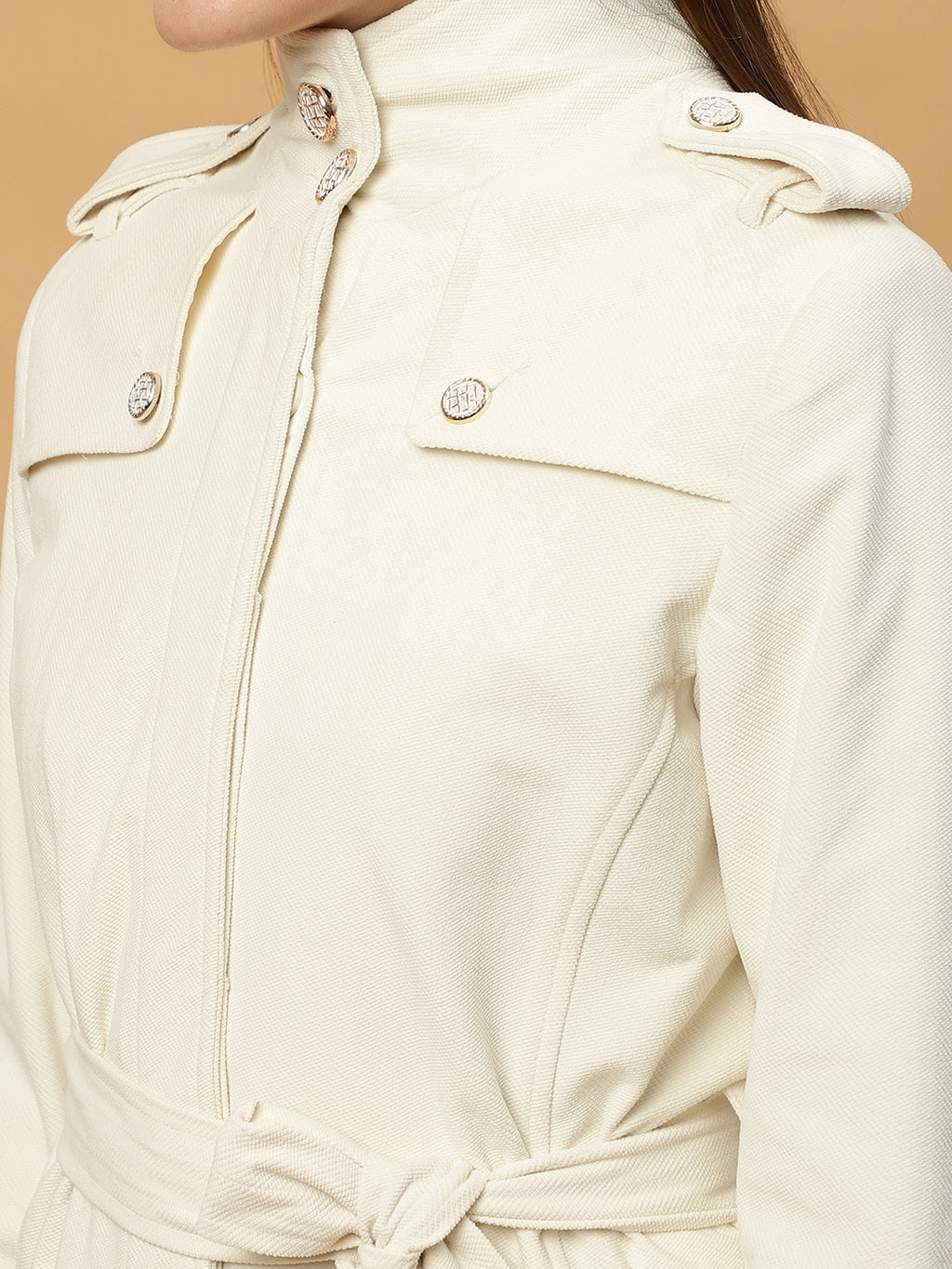 Beatnik Shawl Collar Full Sleeve Off White Front Open Blazer Beatnik India