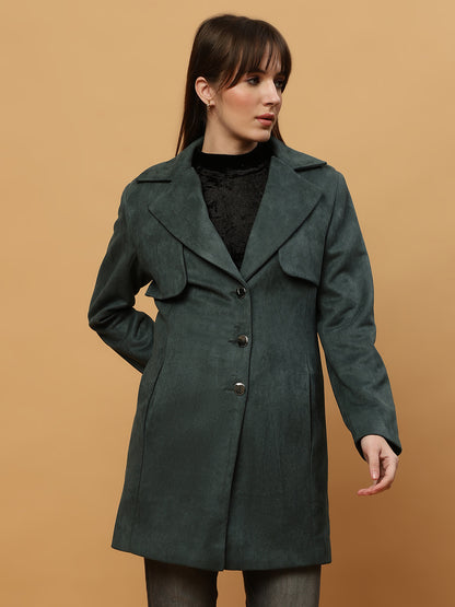 Beatnik Shawl Collar Full Sleeve Front Open Dark Green Blazer Beatnik India