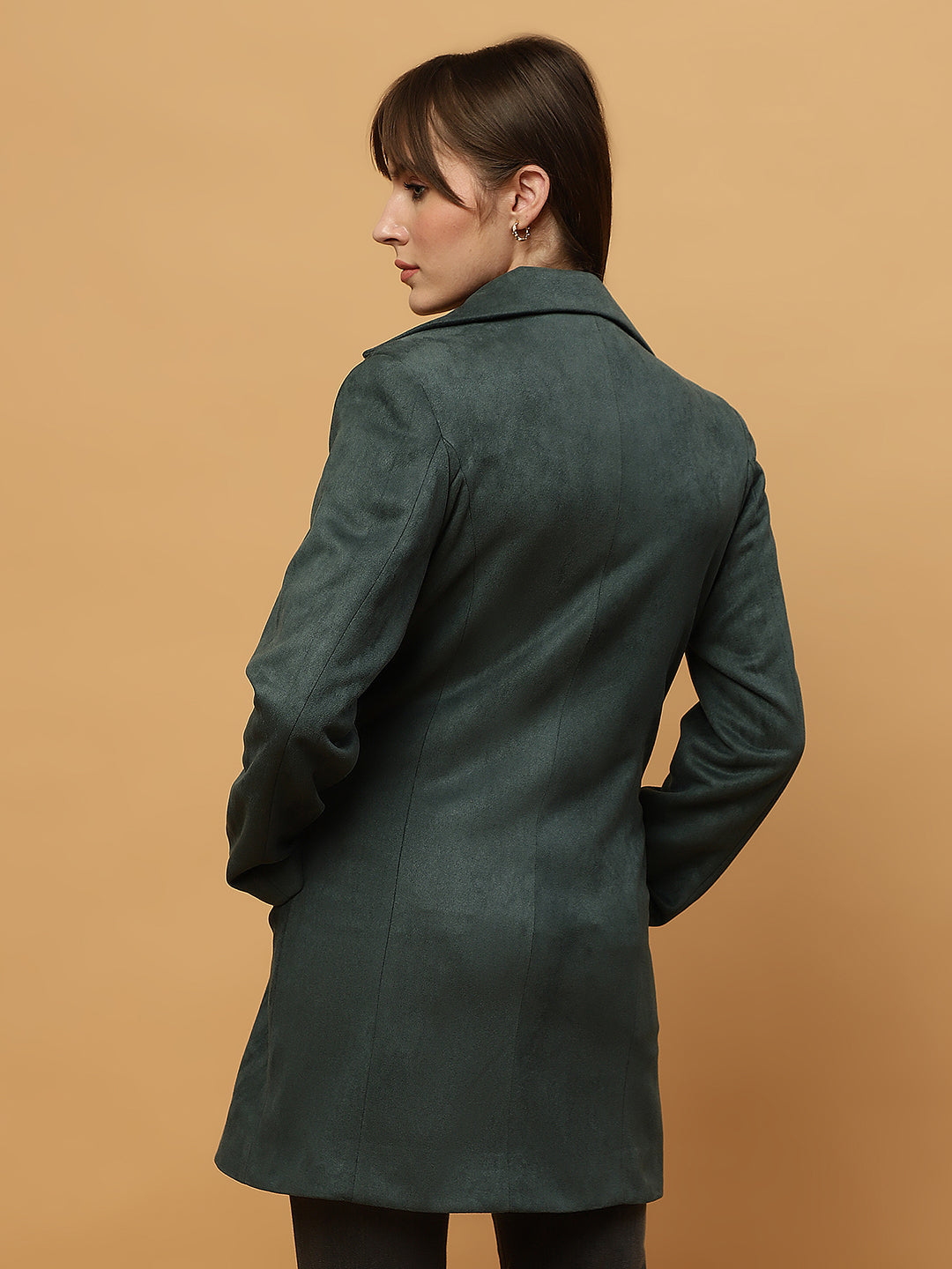 Beatnik Shawl Collar Full Sleeve Front Open Dark Green Blazer Beatnik India