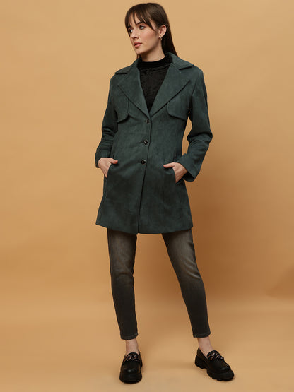 Beatnik Shawl Collar Full Sleeve Front Open Dark Green Blazer Beatnik India