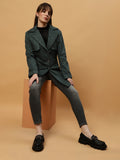 Beatnik Shawl Collar Full Sleeve Front Open Dark Green Blazer Beatnik India