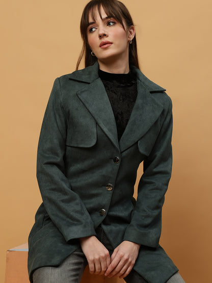 Beatnik Shawl Collar Full Sleeve Front Open Dark Green Blazer Beatnik India
