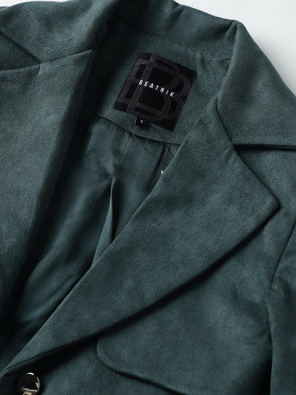 Beatnik Shawl Collar Full Sleeve Front Open Dark Green Blazer Beatnik India