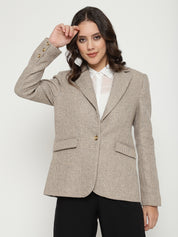 Beatnik Front Open Regular Shawl Collar Womens Beige Blazers Beatnik India