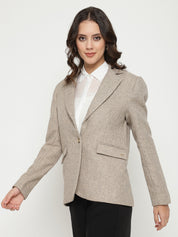 Beatnik Front Open Regular Shawl Collar Womens Beige Blazers Beatnik India