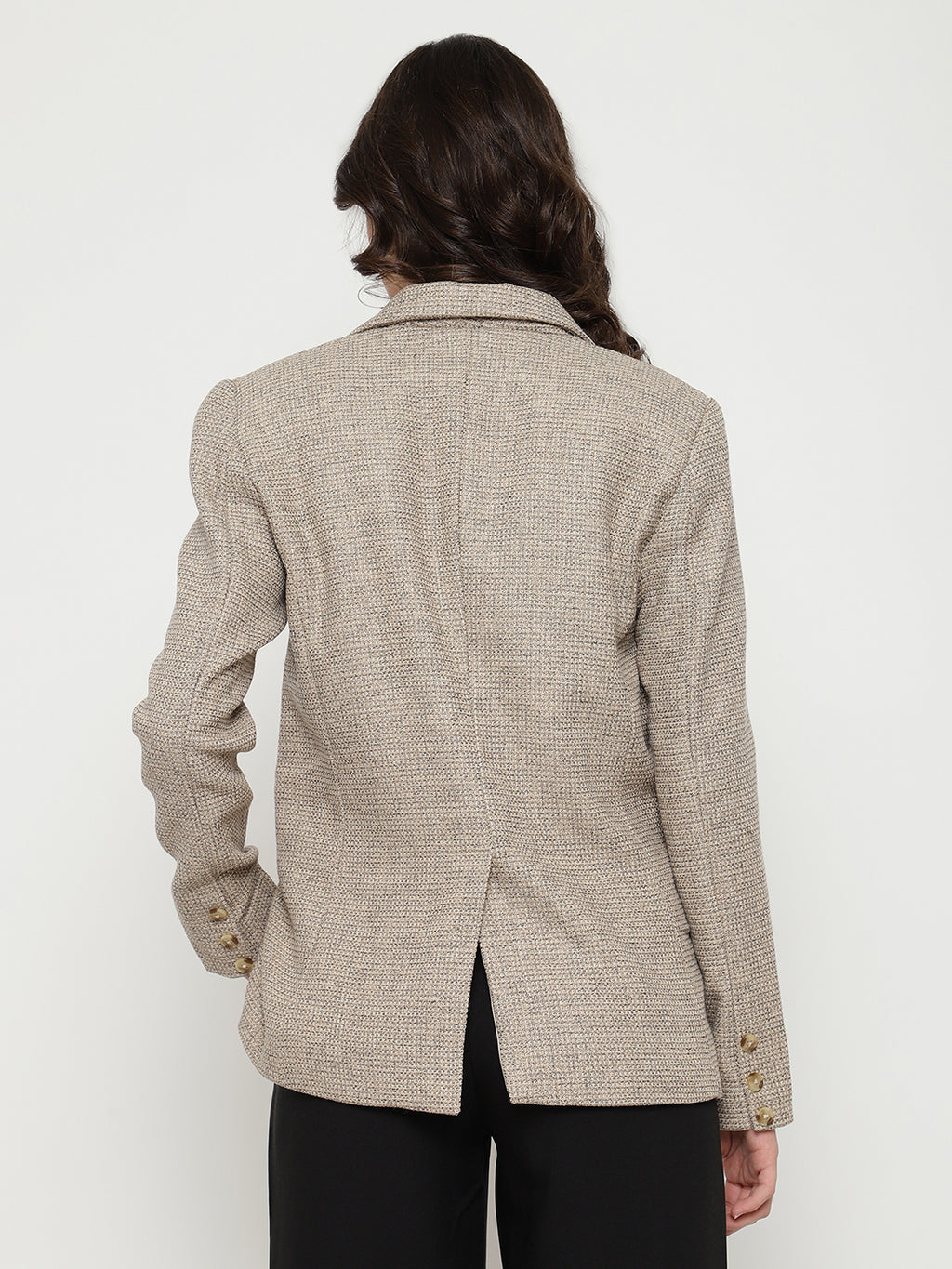 Beatnik Front Open Regular Shawl Collar Womens Beige Blazers Beatnik India