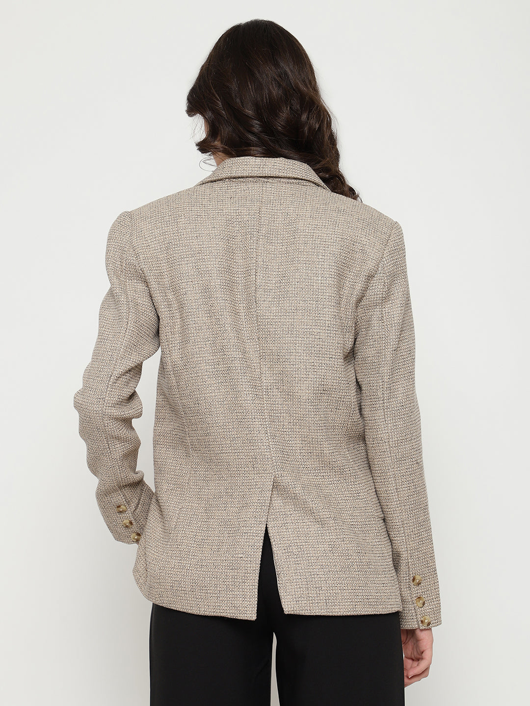 Beatnik Front Open Regular Shawl Collar Womens Beige Blazers Beatnik India
