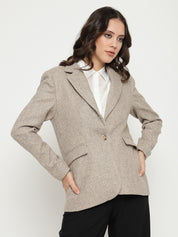 Beatnik Front Open Regular Shawl Collar Womens Beige Blazers Beatnik India