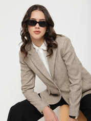 Beatnik Front Open Regular Shawl Collar Womens Beige Blazers Beatnik India