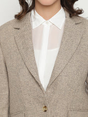 Beatnik Front Open Regular Shawl Collar Womens Beige Blazers Beatnik India