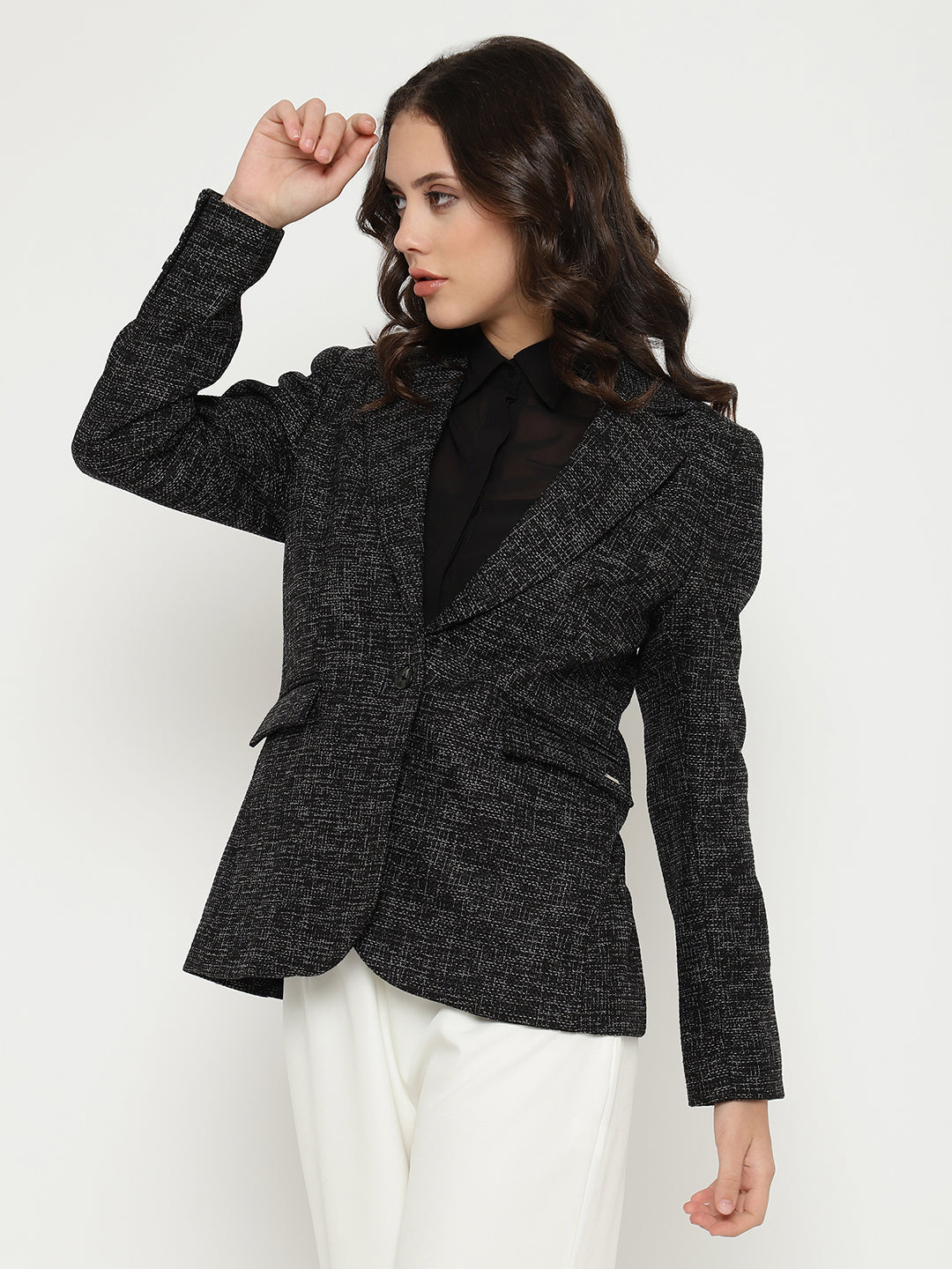 Beatnik Front Open Regular Shawl Collar Womens Black Blazers Beatnik India