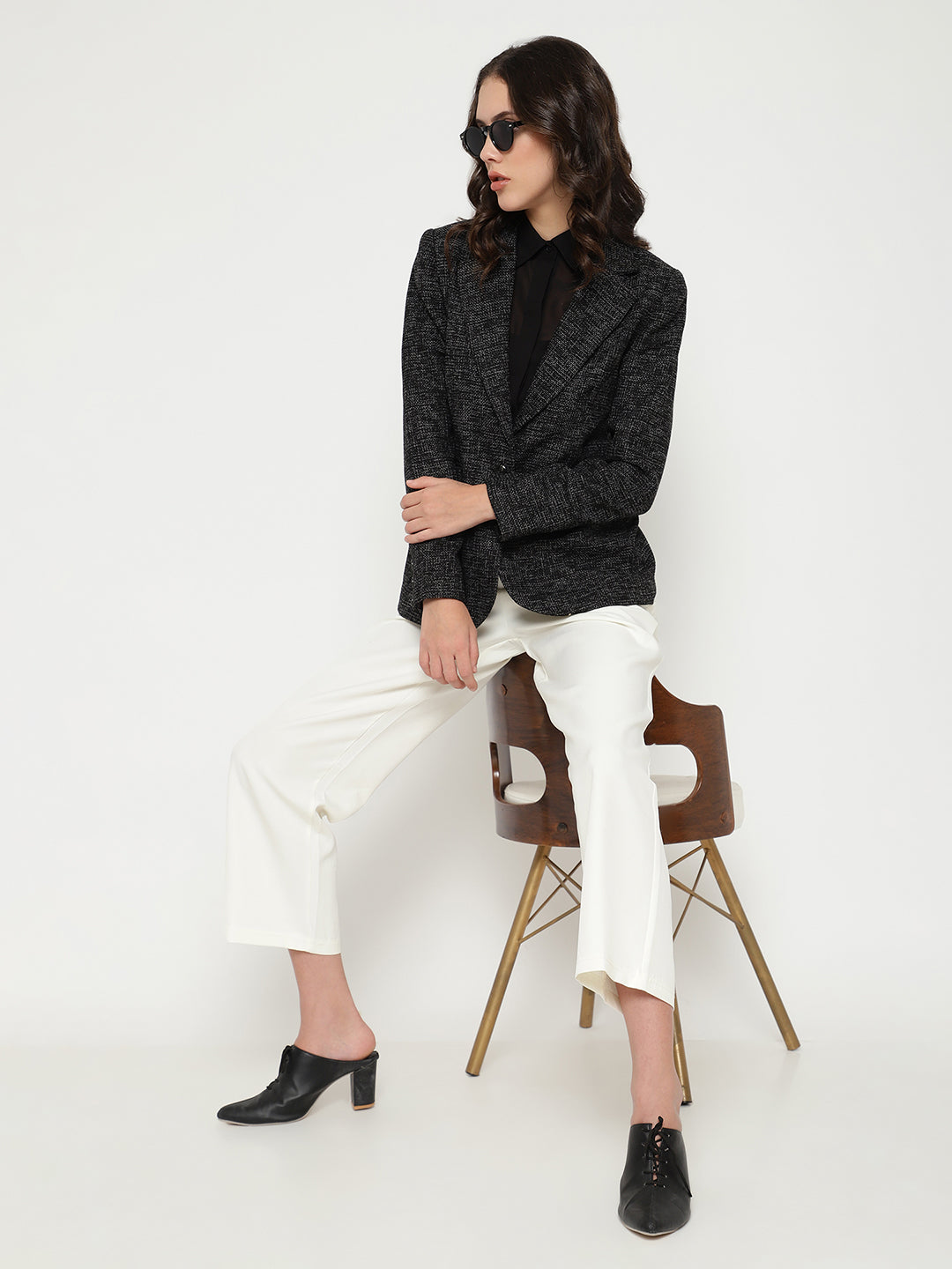 Beatnik Front Open Regular Shawl Collar Womens Black Blazers Beatnik India