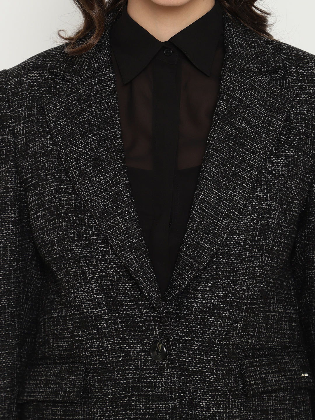 Beatnik Front Open Regular Shawl Collar Womens Black Blazers Beatnik India