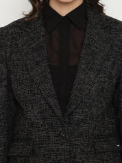 Beatnik Front Open Regular Shawl Collar Womens Black Blazers Beatnik India
