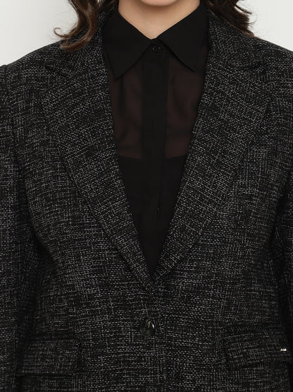 Beatnik Front Open Regular Shawl Collar Womens Black Blazers Beatnik India