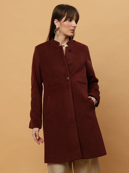 Beatnik Collared Full Sleeve Three Button Blazer Maroon Blazer Beatnik
