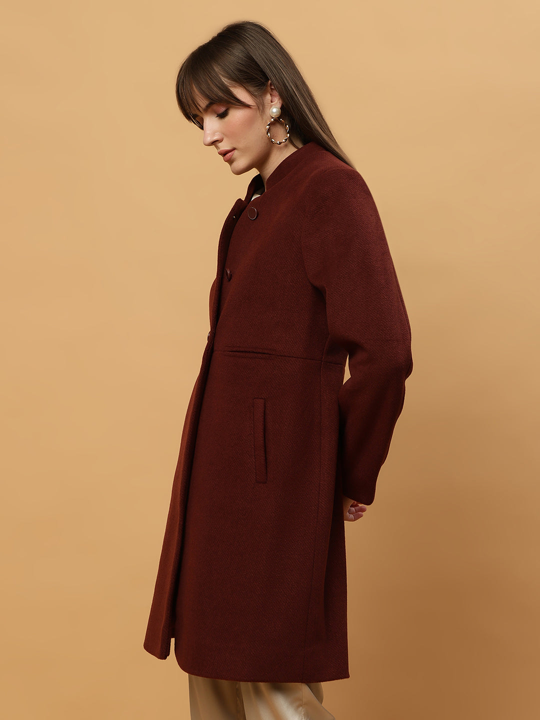 Beatnik Collared Full Sleeve Three Button Blazer Maroon Blazer Beatnik