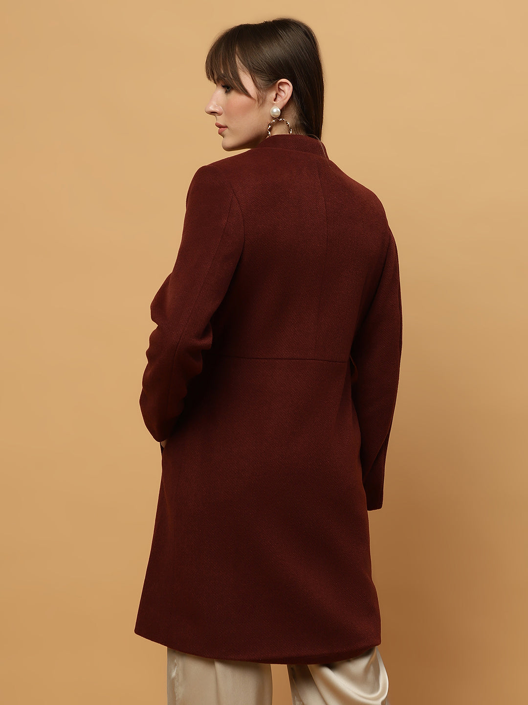 Beatnik Collared Full Sleeve Three Button Blazer Maroon Blazer Beatnik