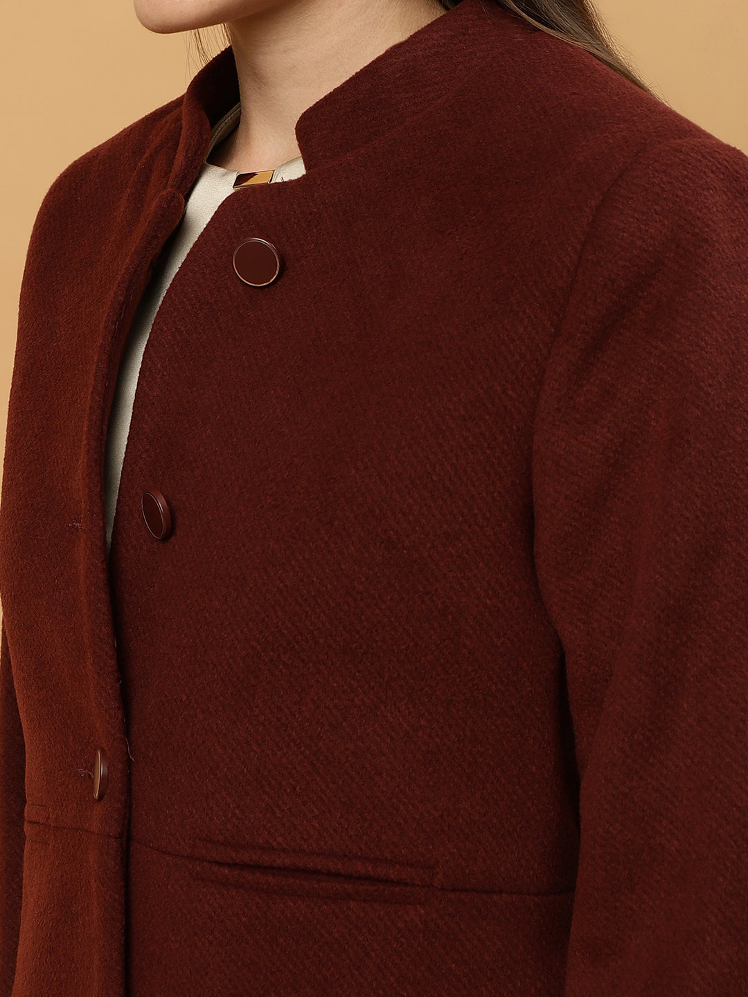 Beatnik Collared Full Sleeve Three Button Blazer Maroon Blazer Beatnik