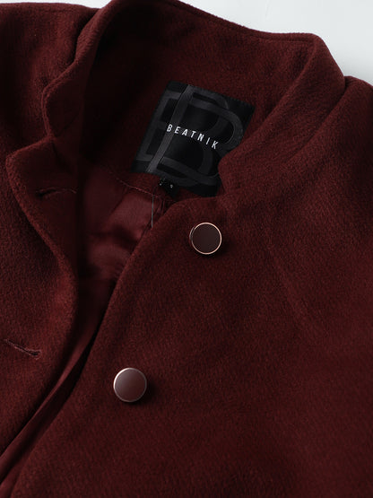Beatnik Collared Full Sleeve Three Button Blazer Maroon Blazer Beatnik
