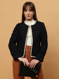 Beatnik Front Open Regular Jacquard Womens Blue Blazers Beatnik India