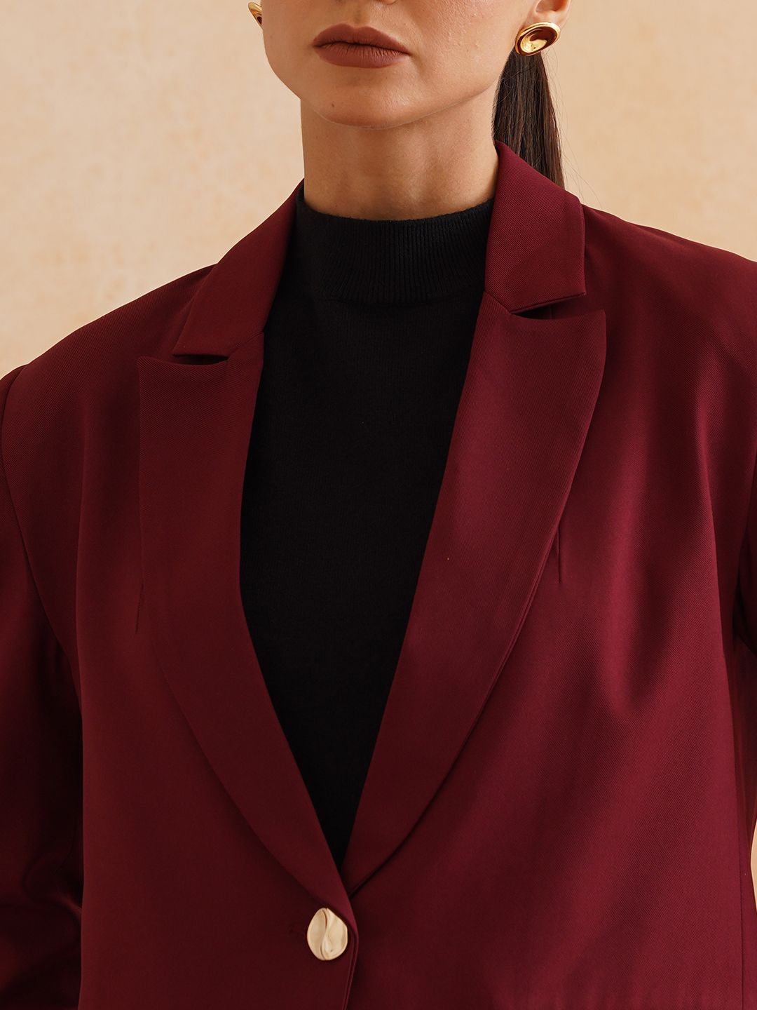 Maroon Single Breasted Notched Lapel Blazers Beatnik