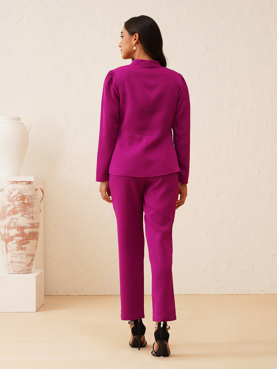 Purple Puff Sleeve Single-Breasted Blazer Beatnik