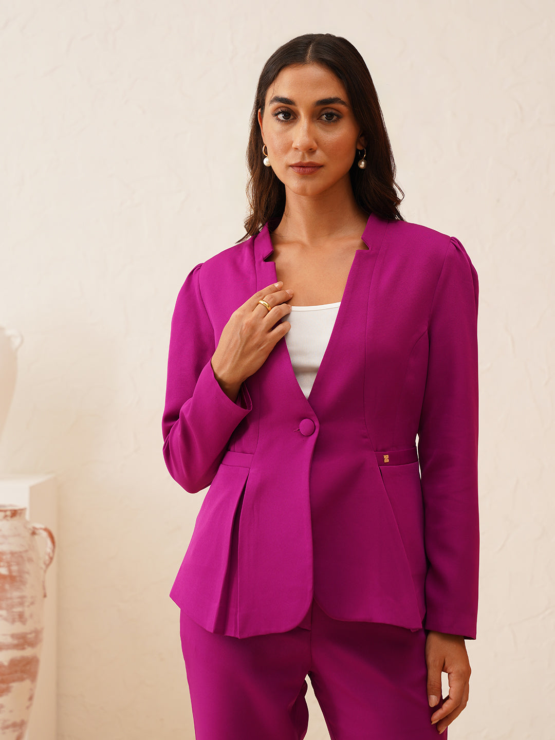 Purple Puff Sleeve Single-Breasted Blazer Beatnik