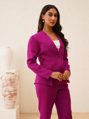 Purple Puff Sleeve Single-Breasted Blazer Beatnik