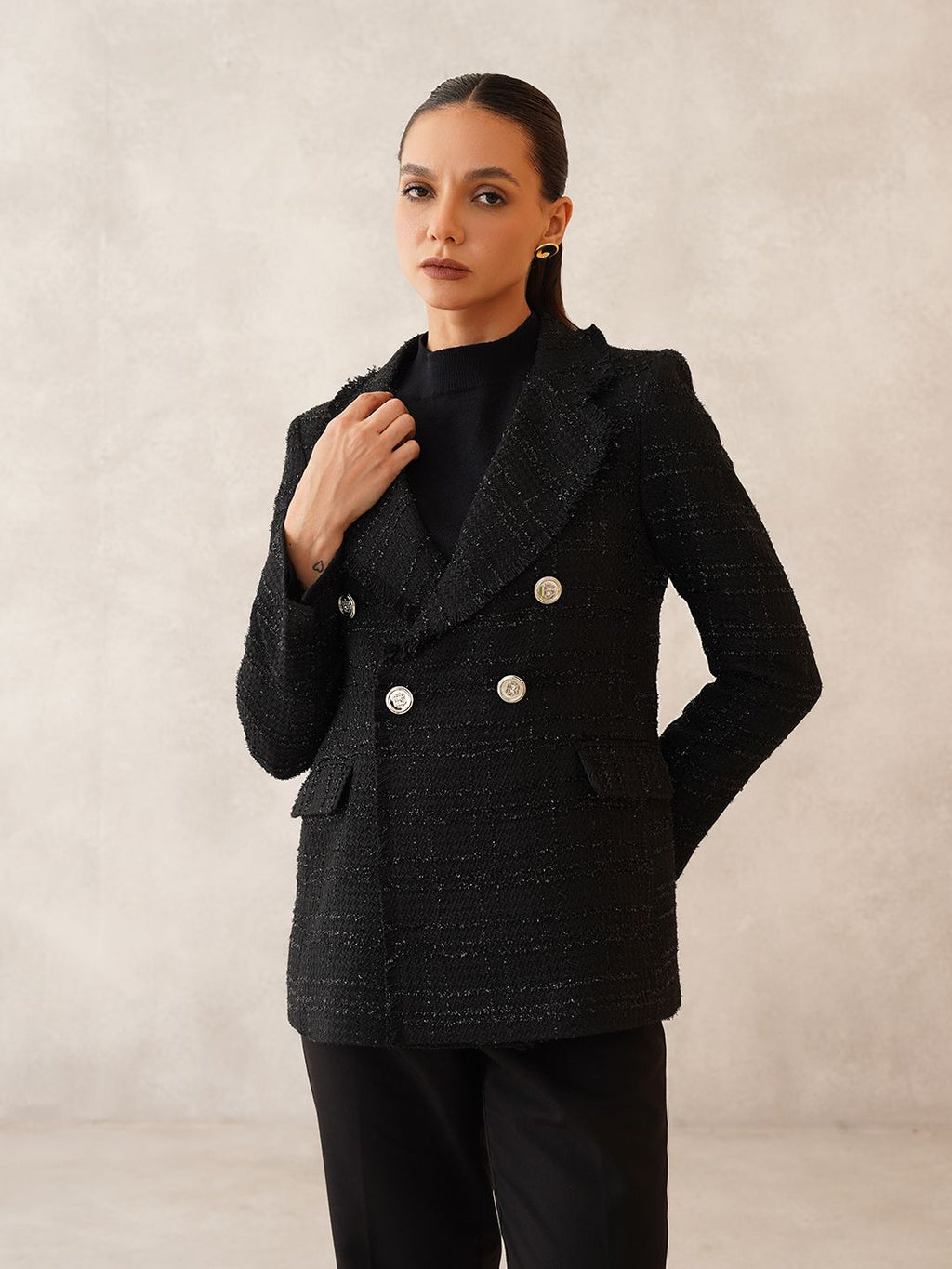 Black Two Button Notched Lapel Blazers Beatnik