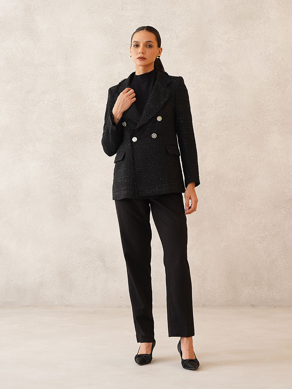 Black Two Button Notched Lapel Blazers Beatnik