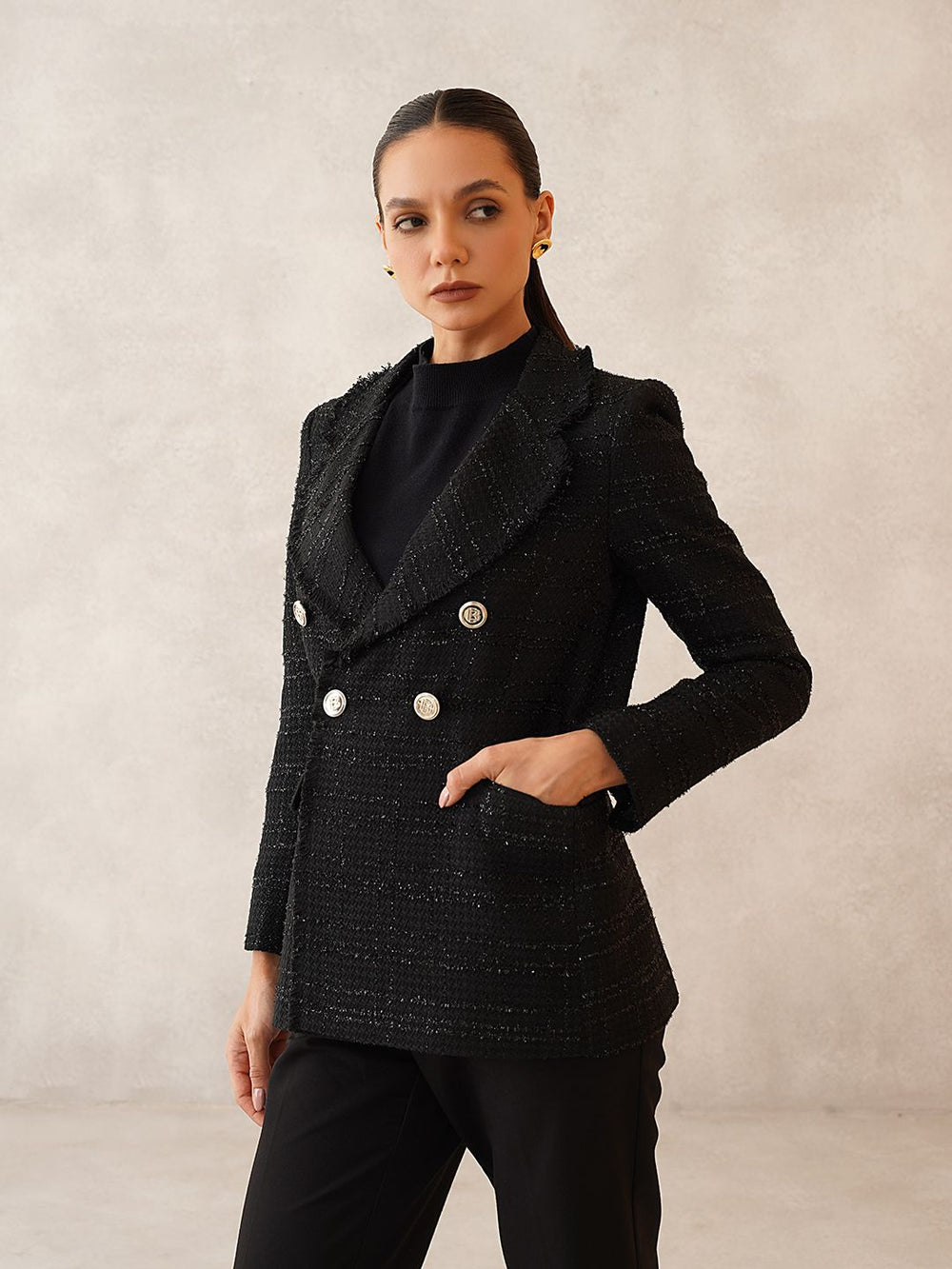 Black Two Button Notched Lapel Blazers Beatnik
